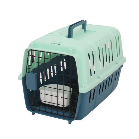cage de transport chat bleu fermé