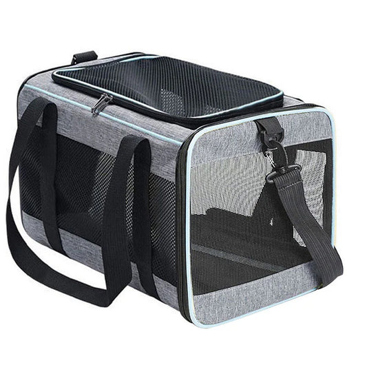 Caisse de transport chat souple gris-bleu
