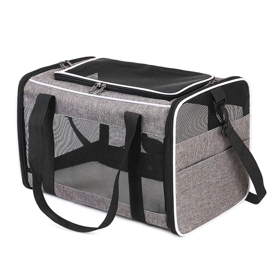 Cage de transport gris et blanc pliable pour chat