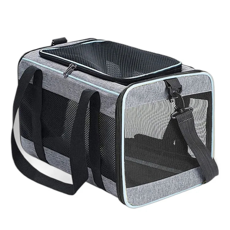 Caisse de transport chat souple gris-bleu