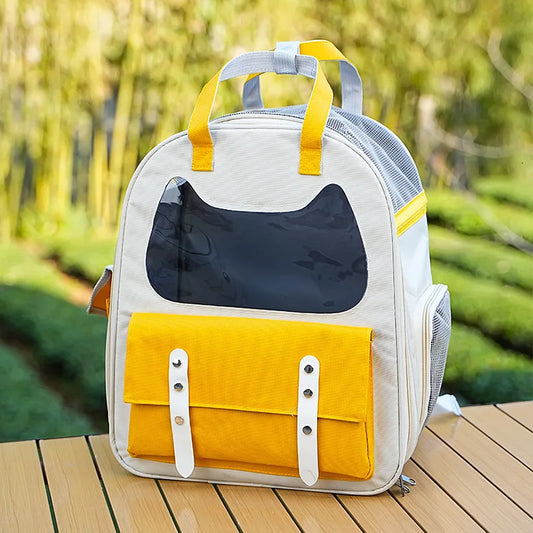 Sac à dos transport chat avec hublot et maille aéré Jaune sans Hublot