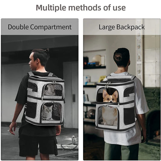 Sac à dos transport double compartiment pour chat