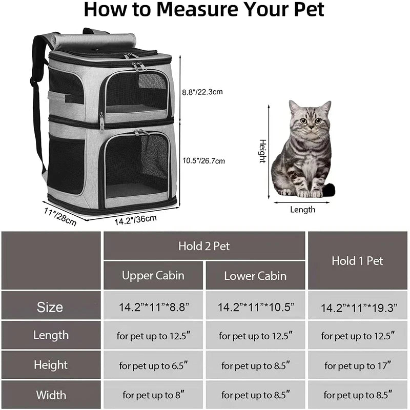 Sac à dos transport double compartiment pour chat