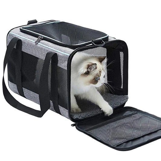Caisse de transport chat souple gris-bleu