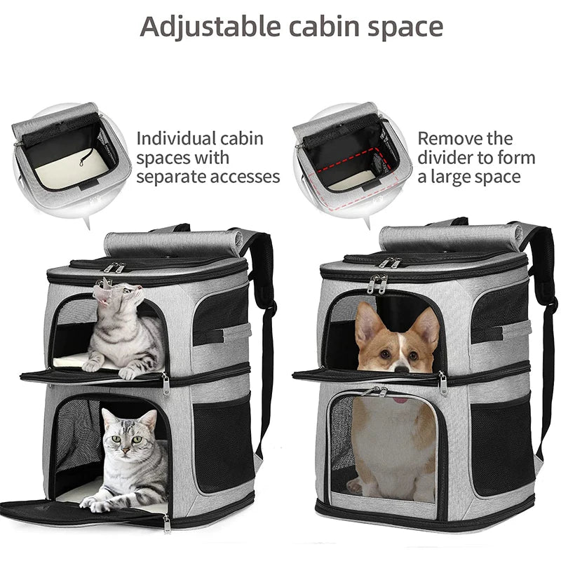 Sac à dos transport double compartiment pour chat