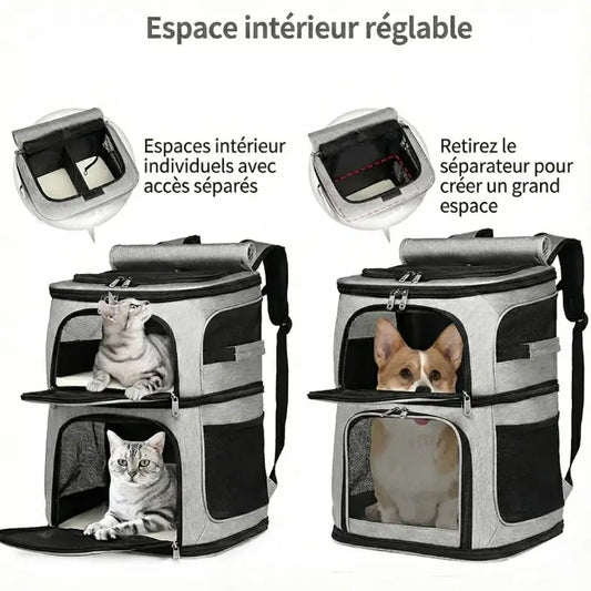 Sac à dos transport double compartiment pour chat