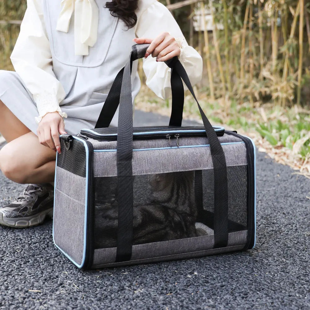 Cage de transport gris et blanc pliable pour chat