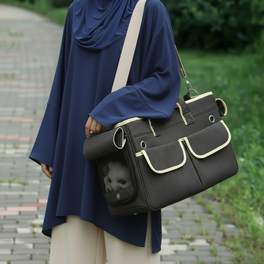 Sac de transport chat ventral à bandoulière Noir