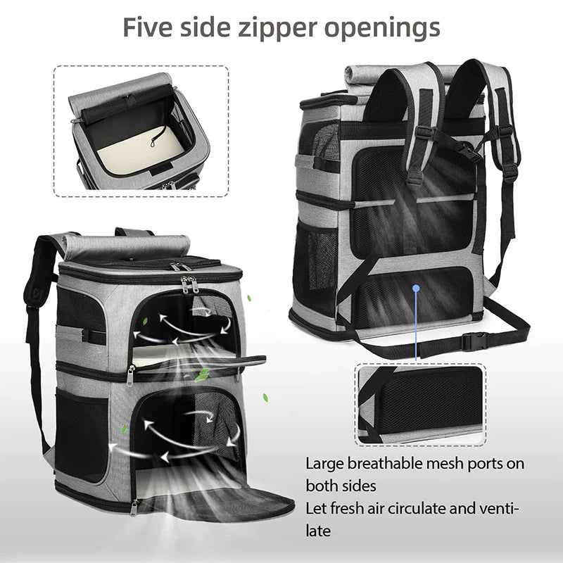 Sac à dos transport double compartiment pour chat