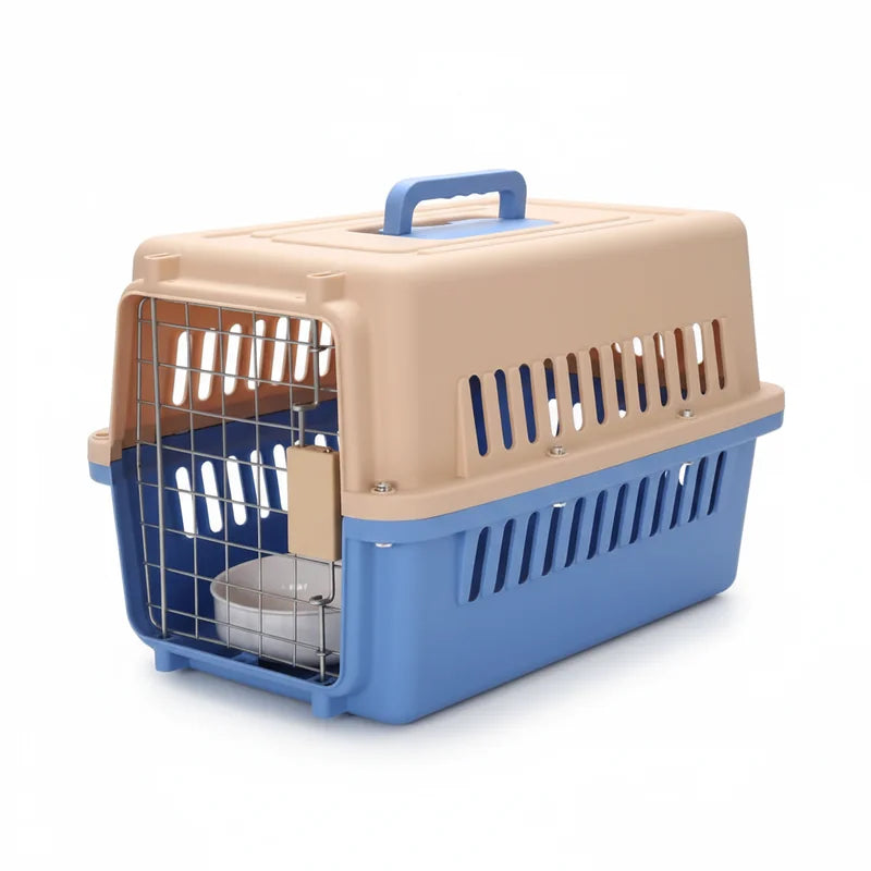cage transport chat bleu fermé