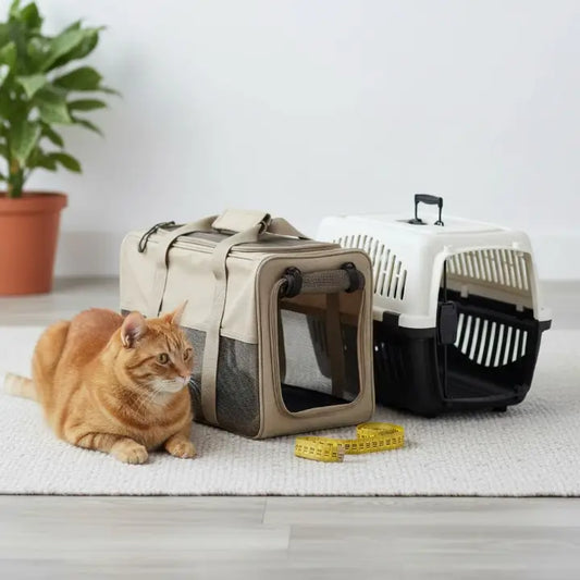 Chat assis calmement près d’un sac de transport ventilé