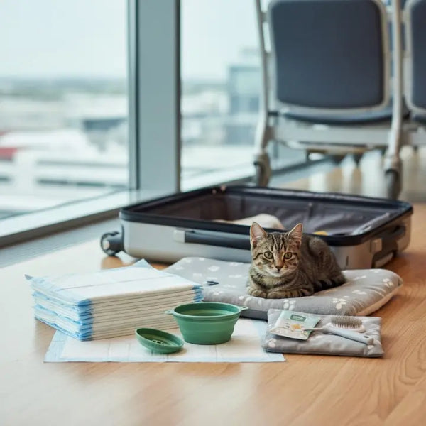 Gamelle pliable et alèses pour chat - kit de voyage minimal