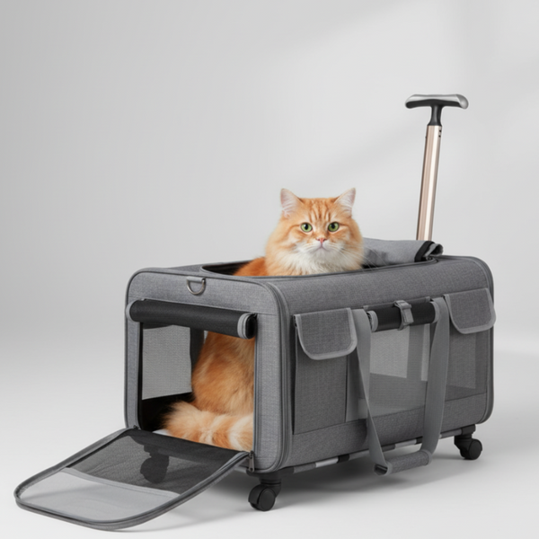 Sac à roulettes pour chat avec poignée réglable