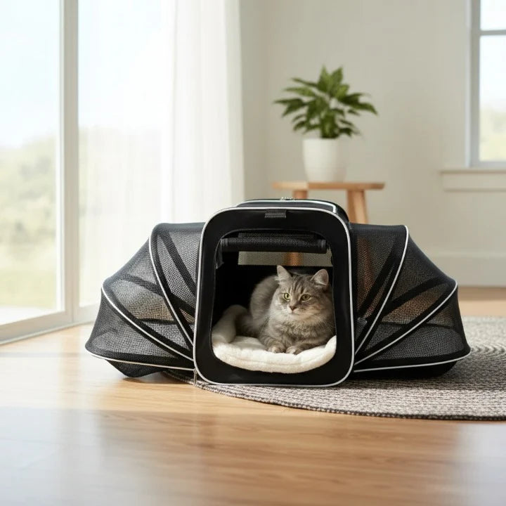 sac de transport extensible pour chat avec parois ventilées
