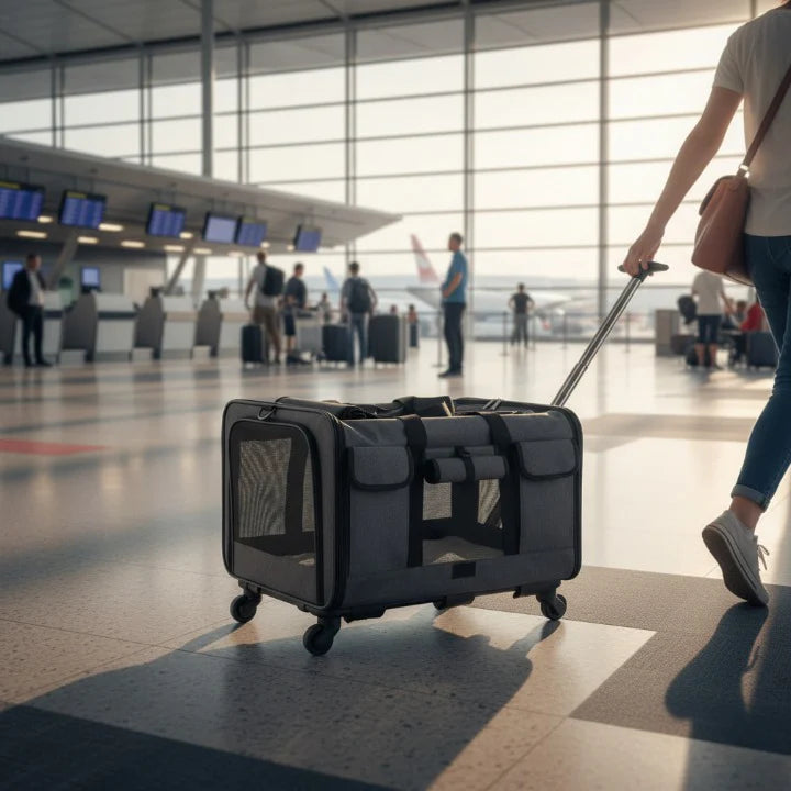 caisse de transport pour 2 chats dans un aéroport