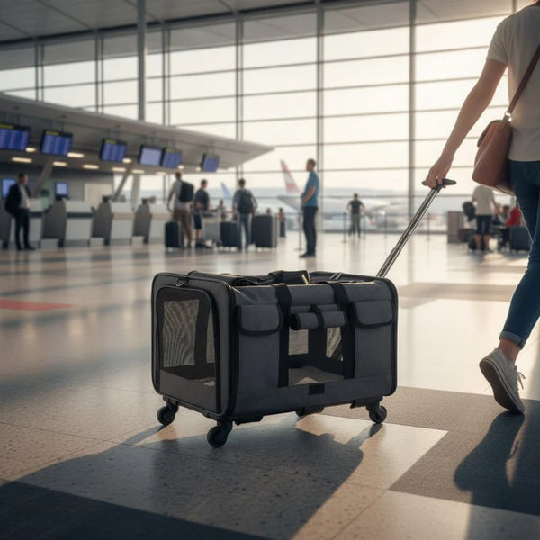 caisse de transport pour 2 chats dans un aéroport
