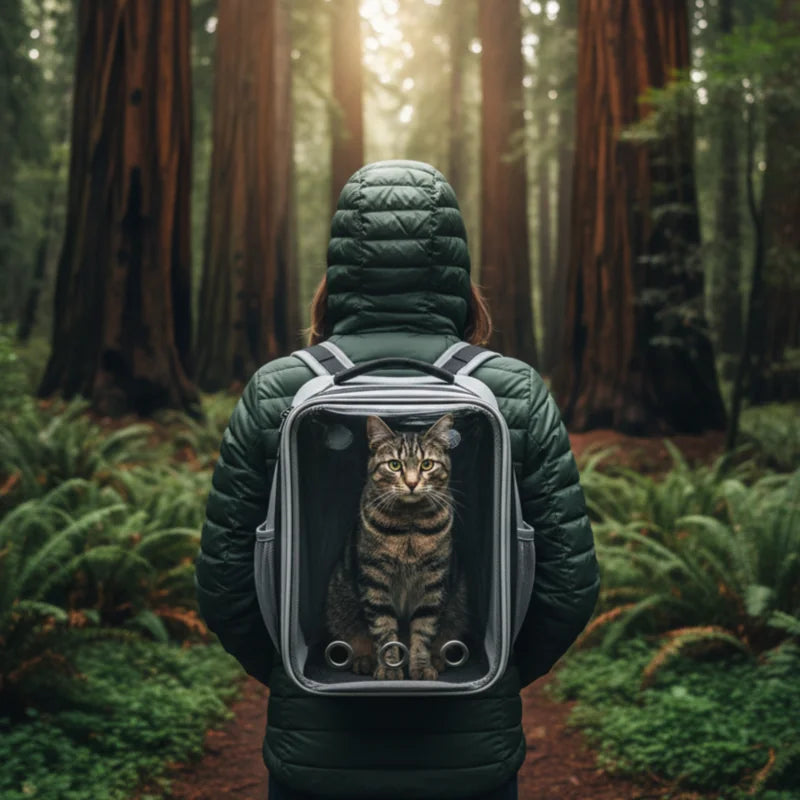 Femme portant un sac de transport pour chat