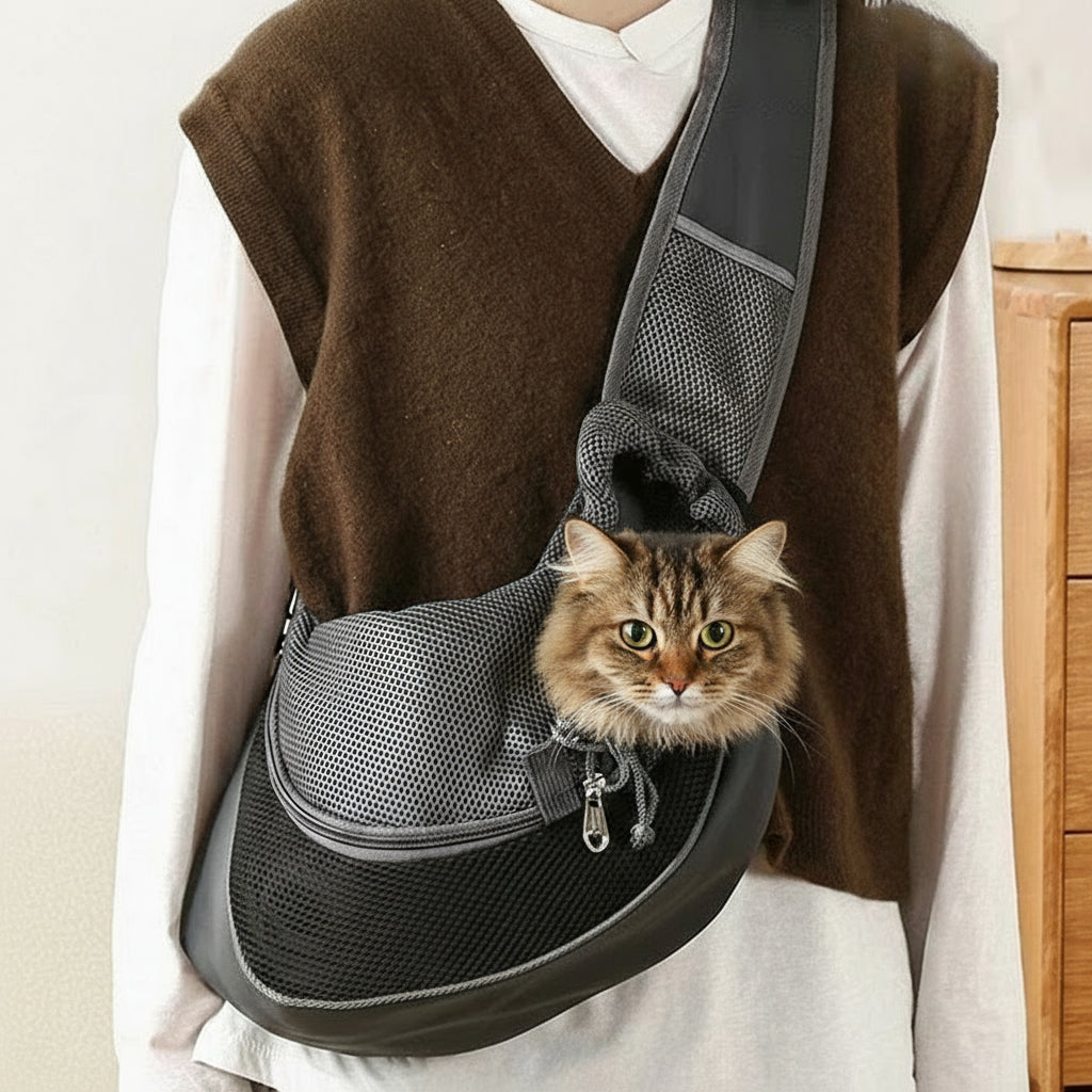 Sac de transport chat en bandoulière ventral