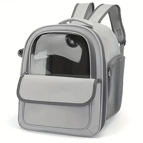 Sac à dos transport chat avec visière transparente Gris