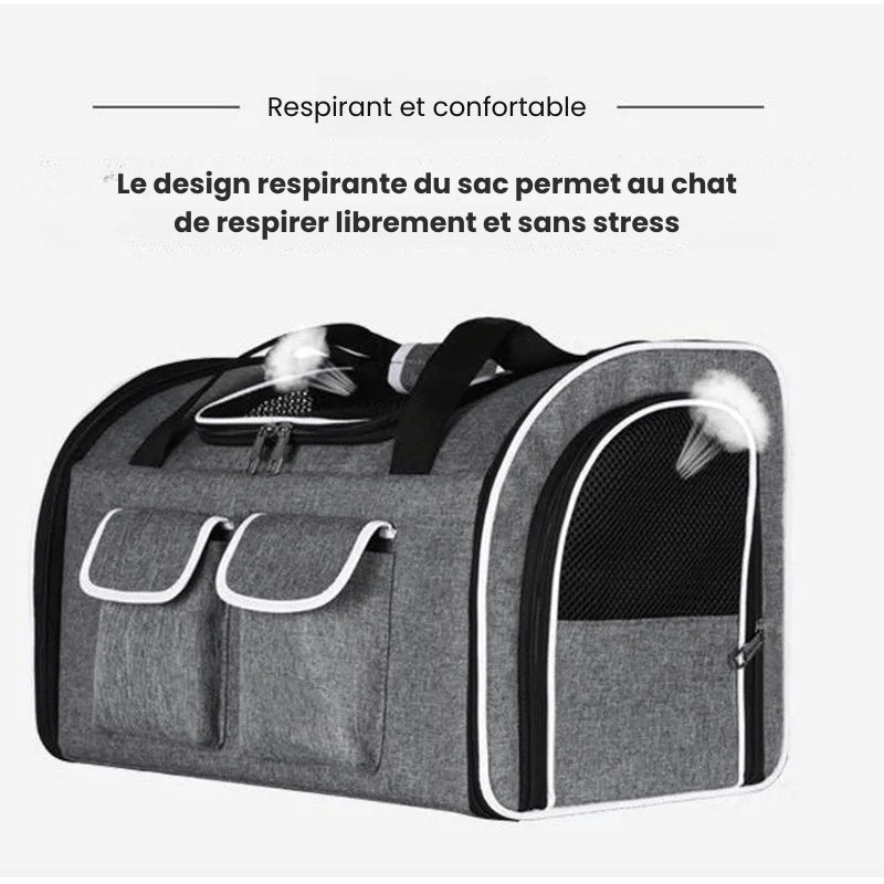 Sac de transport pour 2 chats résistant Gris
