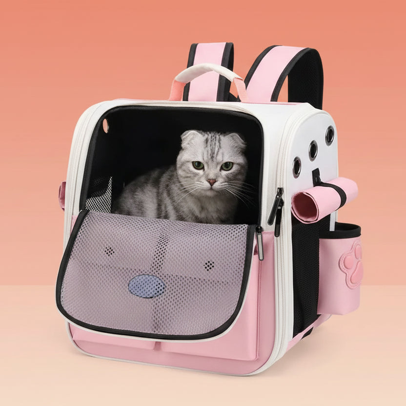 Sac à dos transport chat ventilé avec poches Rose 37x26x37cm