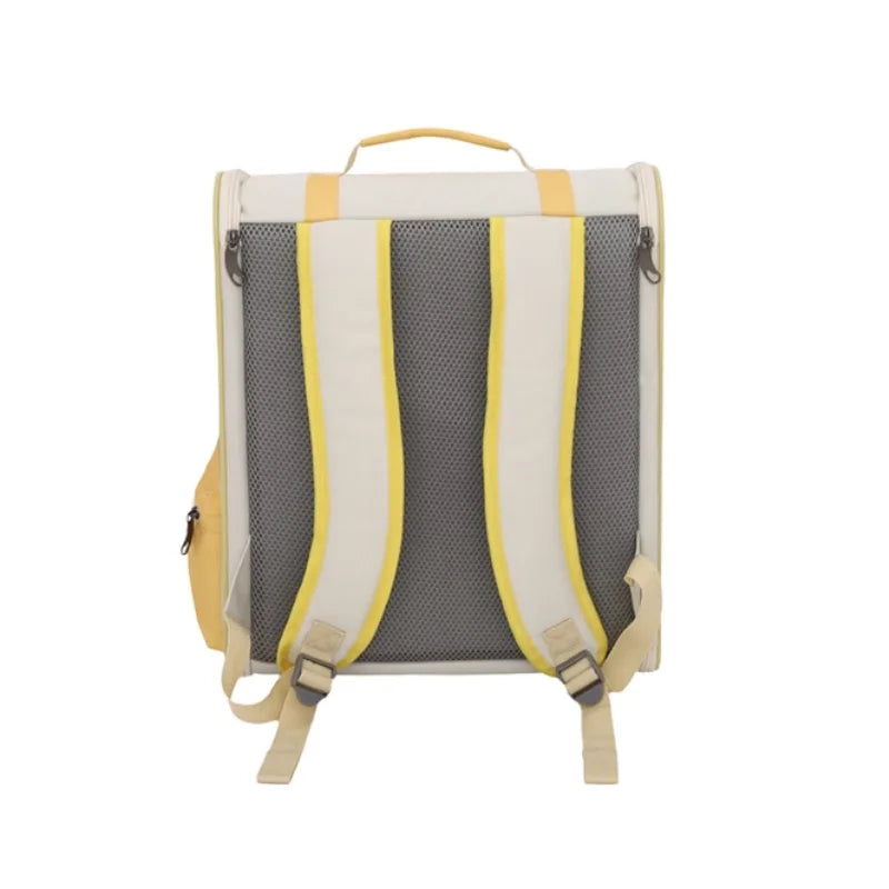 Sac à dos transport chat jaune avec ouverture et visière transparente
