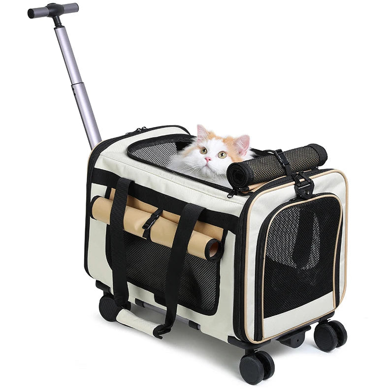 Sac à roulettes pour chat avec poignée télescopique Kaki
