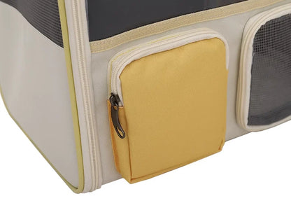 Sac à dos transport chat jaune avec ouverture et visière transparente