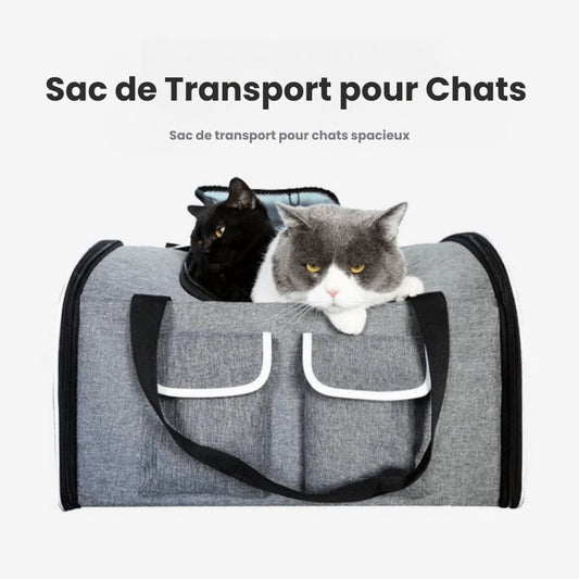 Sac de transport pour 2 chats résistant Gris