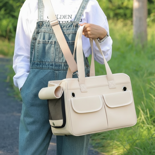 Sac ventral à bandoulière pour chat Blanc cassé