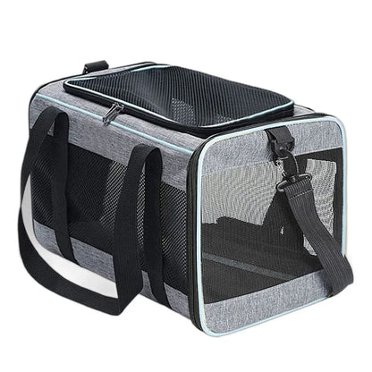 Caisse de transport chat souple gris-bleu