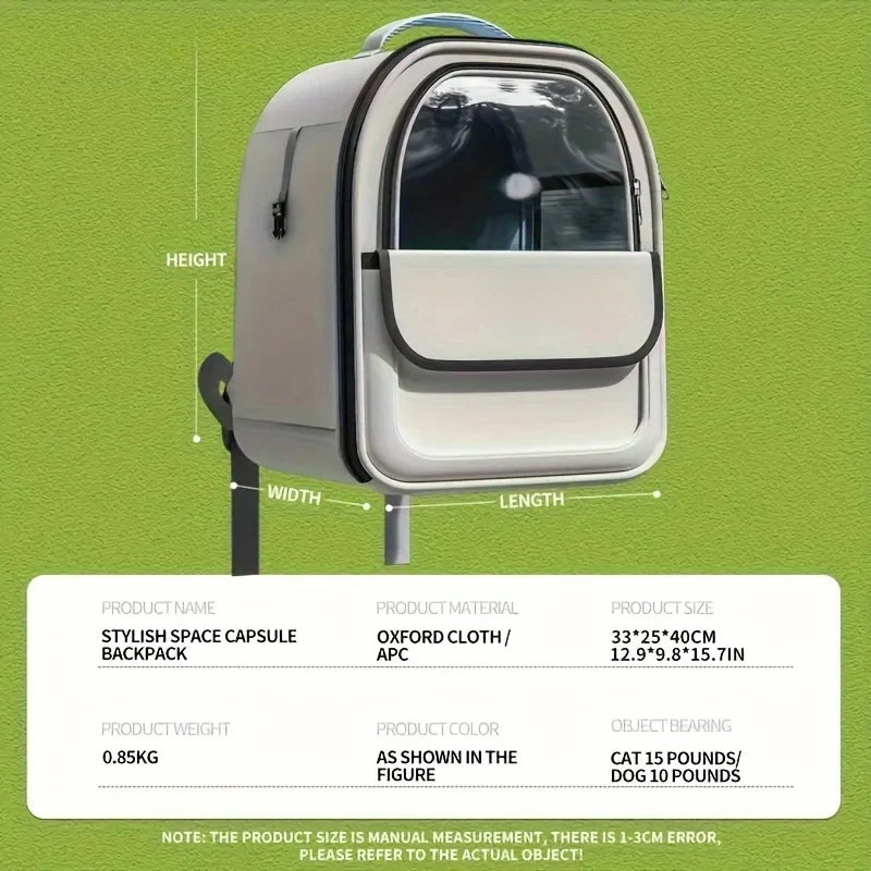 Sac à dos pour chat avec bretelles et visière transparente