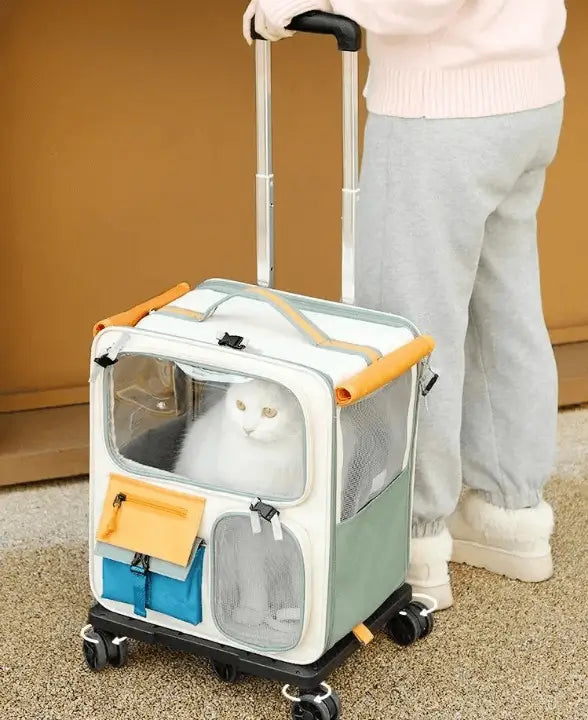 Sac de transport trolley pliable pour chat A roulettes