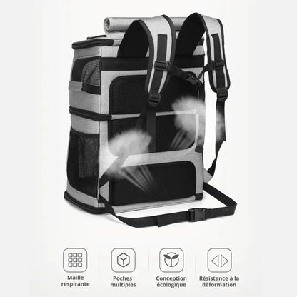 Sac à dos transport chat : double compartiment et nylon