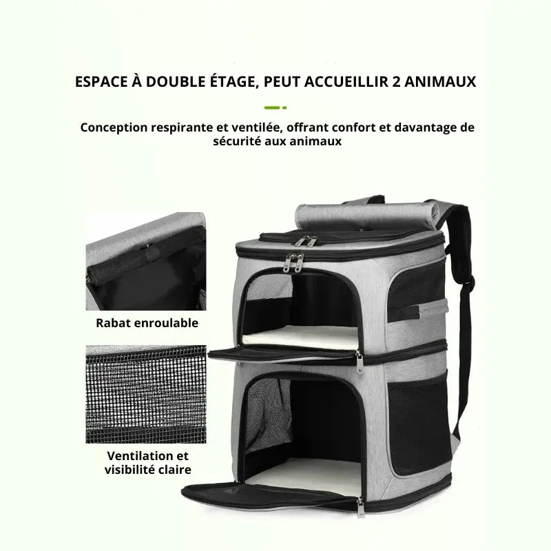 Sac à dos transport chat : double compartiment et nylon