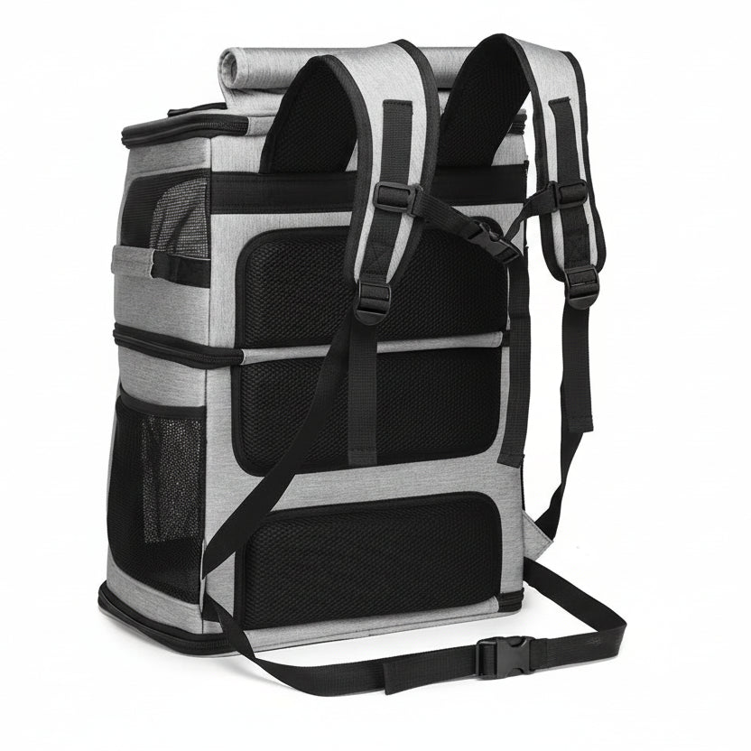 Sac à dos transport chat : double compartiment et nylon vue arrière