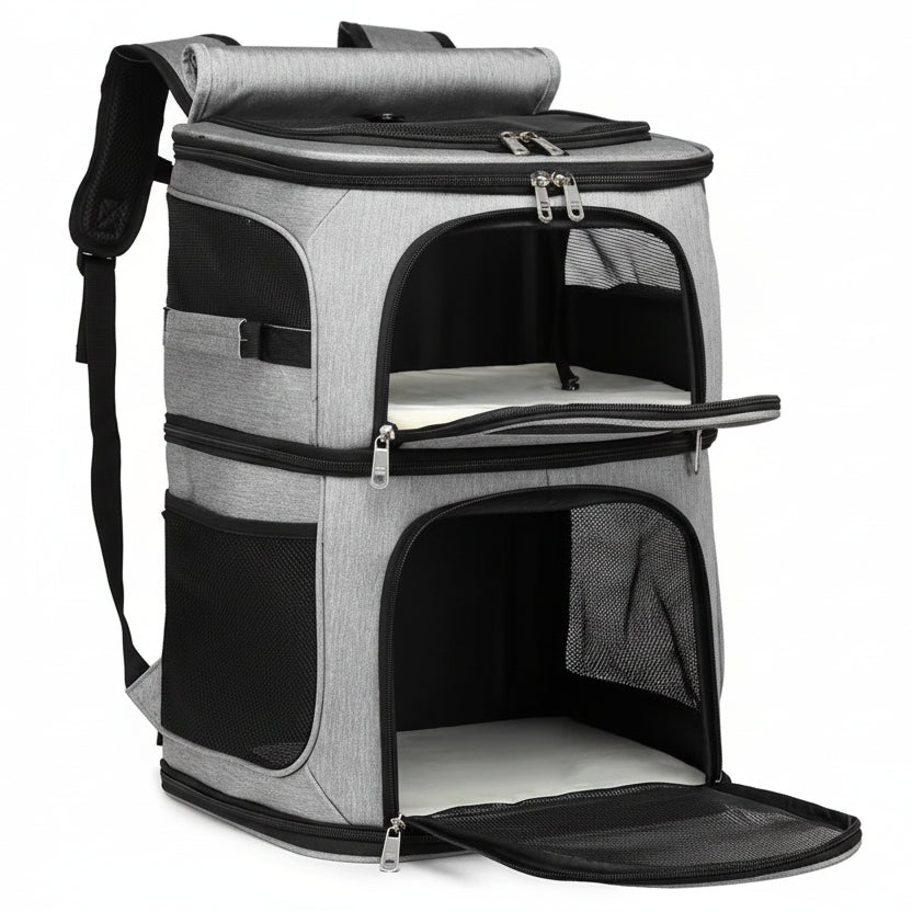 Sac à dos transport chat : double compartiment et nylon