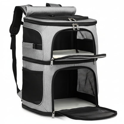Sac à dos transport chat : double compartiment et nylon
