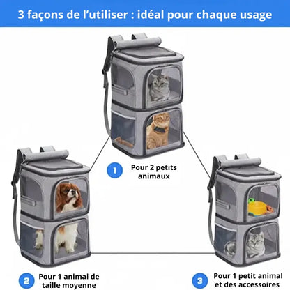 Sac à dos transport chat : double compartiment et nylon
