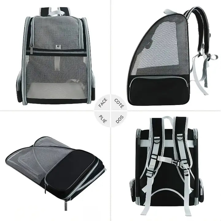 Sac à dos transport chat avec maille transparent - Noir