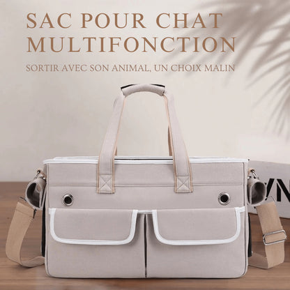 Sac de transport chat ventral à bandoulière Kaki