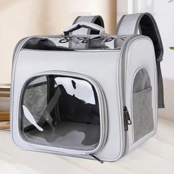 Sac à dos transport chat rigide et sécurisé - Gris