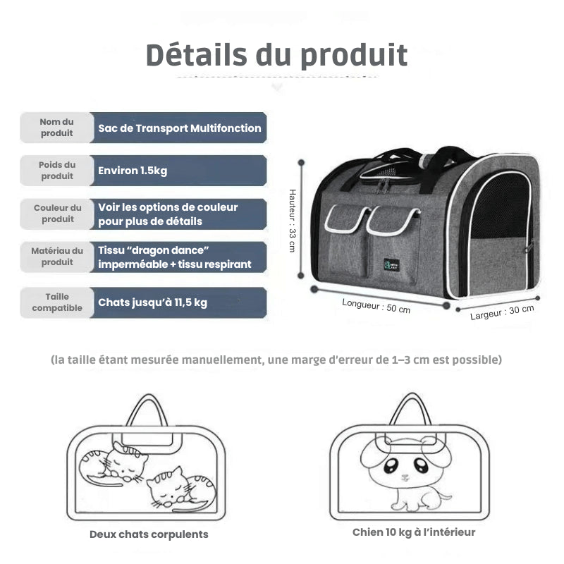 Sac de transport pour 2 chats résistant Noir