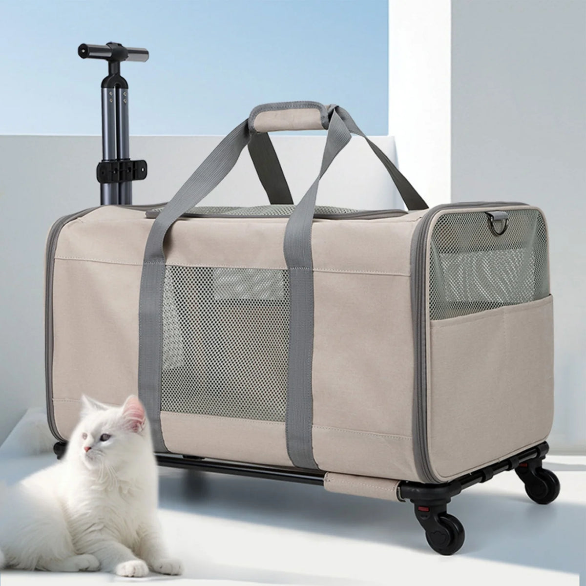 Sac à roulettes pliable pour chat avec poignée télescopique – photo 3