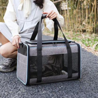 Cage de transport gris et blanc pliable pour chat