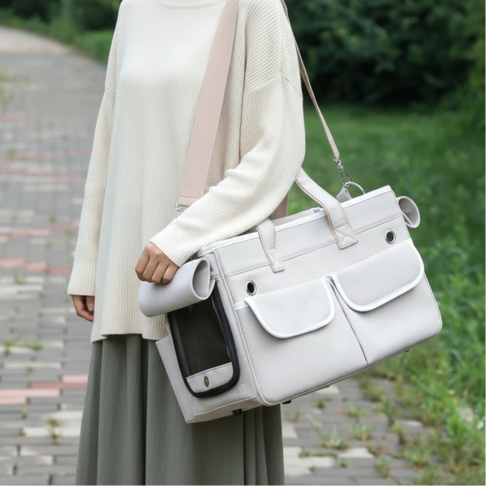 Sac de transport chat ventral à bandoulière Blanc
