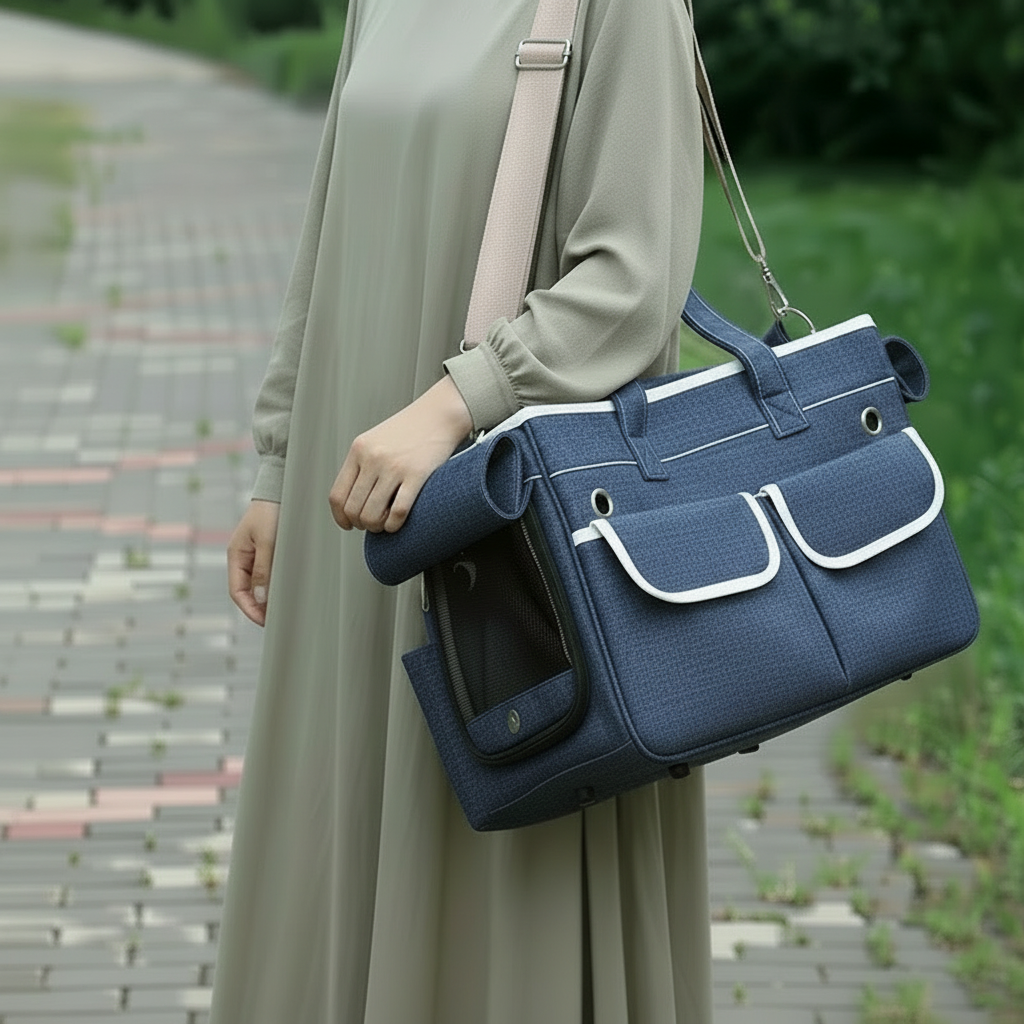 Sac de transport chat ventral à bandoulière Bleu