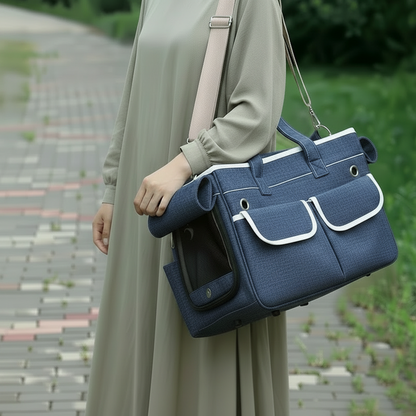 Sac de transport chat ventral à bandoulière Bleu