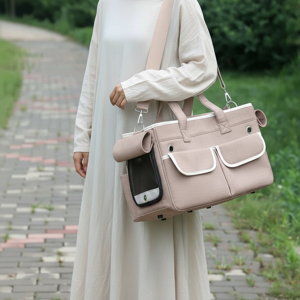 Sac de transport chat ventral à bandoulière Kaki