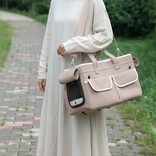 Sac de transport chat ventral à bandoulière Kaki